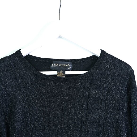 LISA ORIGINALS Navy Metallic Long Sleeve Lightweight Sweater - Size Small - Picture 2 of 9